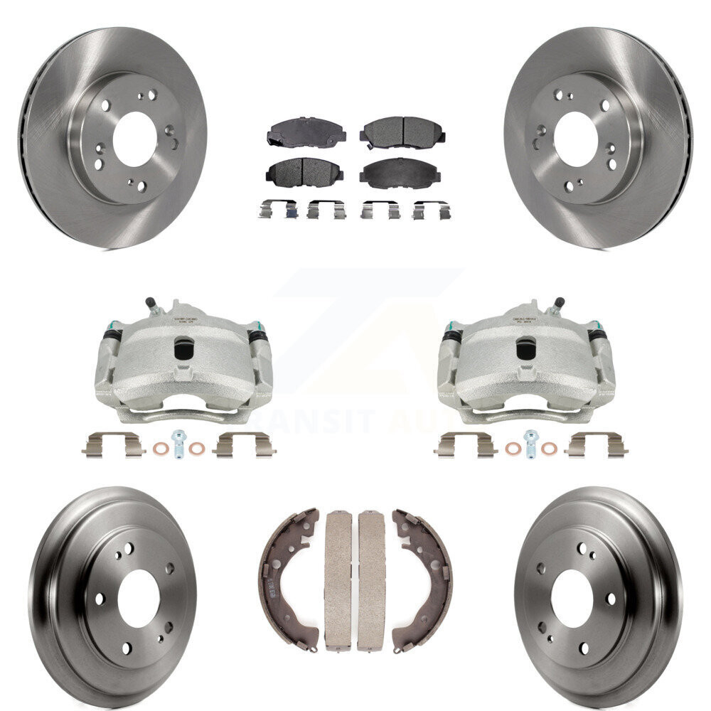Front & Rear Brake Caliper Rotors Drum Semi-Metallic Pad Kit 8Pc for Honda Civic