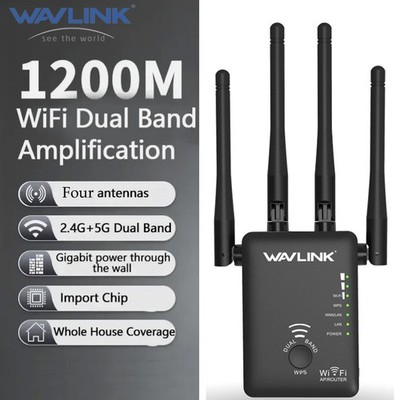 WiFi Extender 1200Mbps WiFi Booster Signal Amplifier w/4*Antennas & Wall Plug