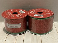 NEW lot of two rolls wired edge ribbon 2.5" x 30  red green glitter Christmas