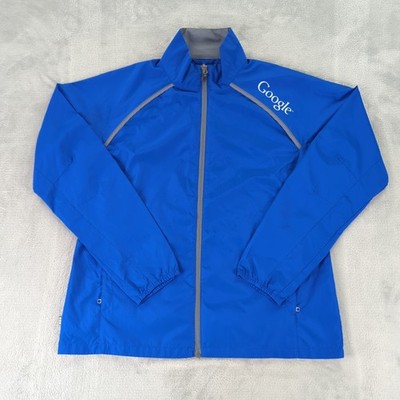 Elevate Womens Jacket Windbreaker Google Logo Full Zip Pockets Blue Medium
