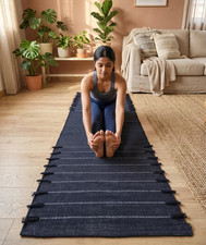 Black Yoga Mat Thick Non Slip Organic Cotton Exercise Workout Mat Pilates Rug