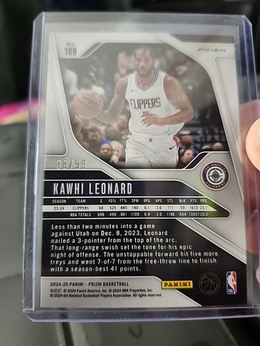 Kawhi Leonard Blue Prizm #/99 2024-25 Panini Prizm #189 LA Clippers C72 - Imagen 2 de 2