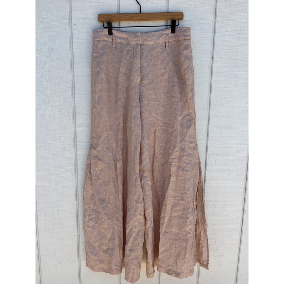 Pantalones Elevenses Anthropologie de lino de pierna ancha para mujer con dobladillo abertura informales, talla 12 Foto 2 de 4