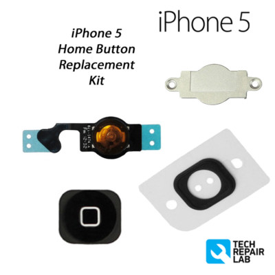 NEU Premium Ersatz Komplett Home Taste Reparatur Kit für iPhone 5 - SCHWARZ