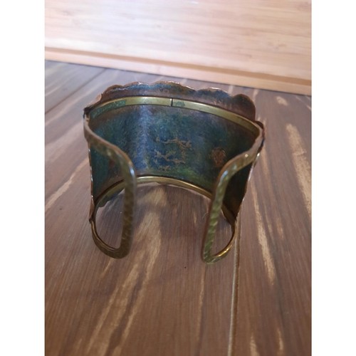 Vintage Casa Maya Crocodile Wide Cuff Bracelet Mexico Enamel Copper - Picture 5 of 12