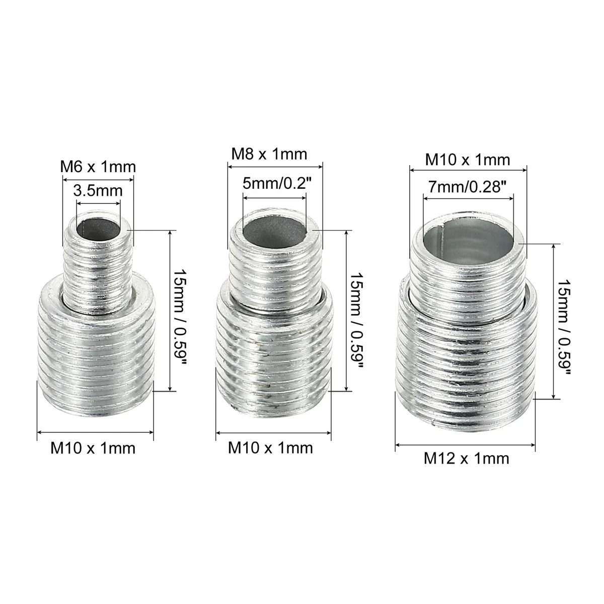 M10 bis M6/M8/M10 Reduzierschraube 6Pack 15mm Lang Außengewinde Adapter