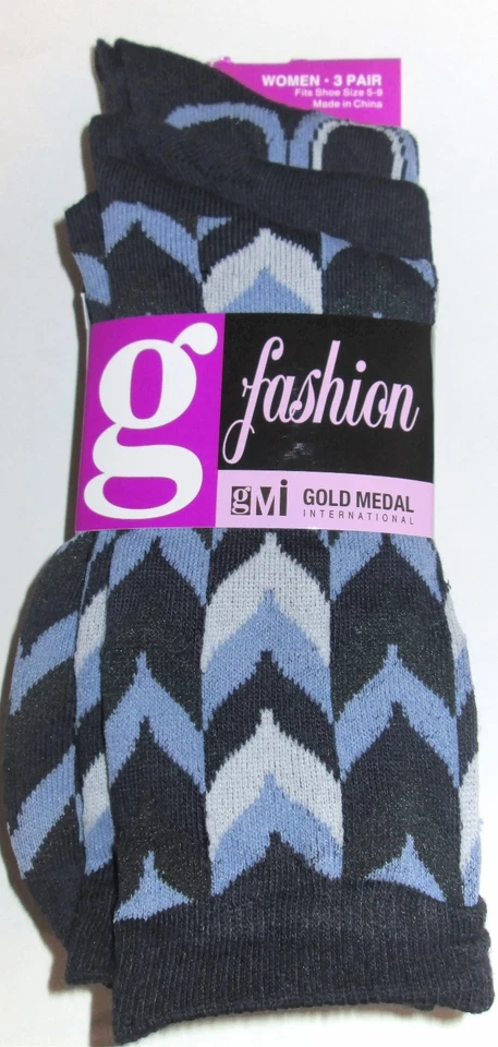 3 pares de meias femininas sortidas de absorção de umidade Argyle - simples - e círculos tripulação - Imagem 3 de 4