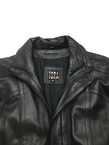 naga tora mens Black Business dress leather coat Mid Length 44” Vintage Medium image 7