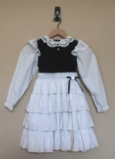 Dress Mini World Vintage Girls Circle Ruffles Party Polka Dot Size 6 6X 80s