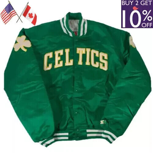 Men’s Boston Celtics Green Satin Basketball Bomber Men Jacket With Free Shipping