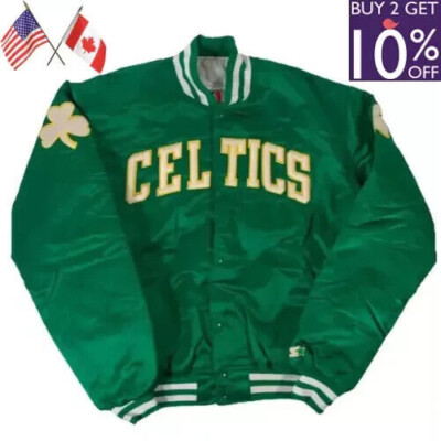 Men s Boston Celtics Green Satin Basketball Bomber Men Jacket With Free Shipping