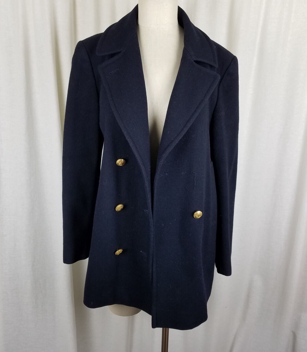 Vtg Evan Picone Double Breasted Wool Peacoat Womens 12 Military