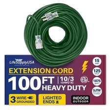 100ft Power Outdoor Extension Cord & Indoor - Waterproof Electric Drop Cord