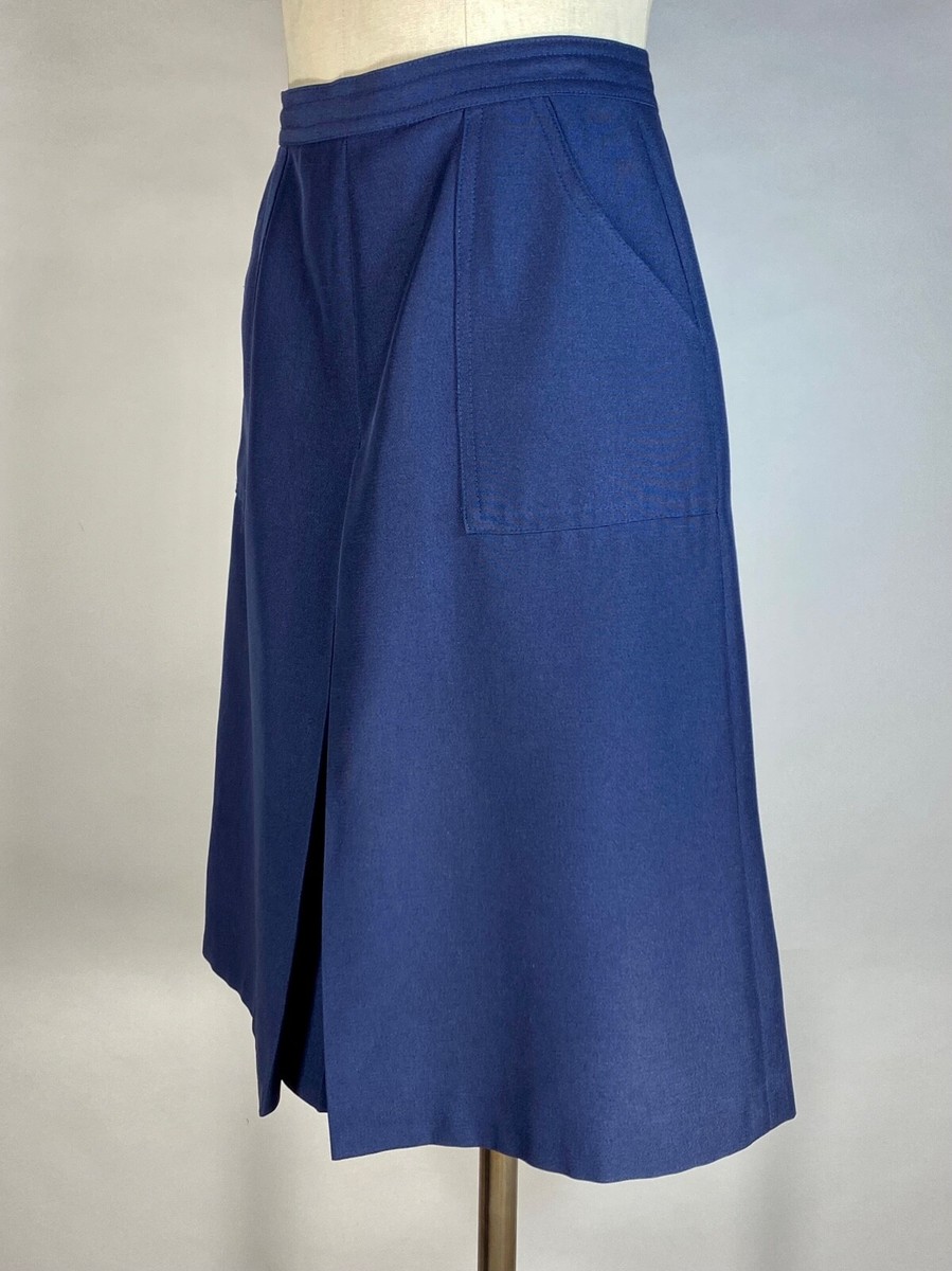 Vintage 1970's heavy dark navy blue pleated CULOTTE style