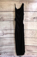 Fashion Nova Dress 2X Black Stretch One Shoulder Strap Cut Out Side Slit Maxi