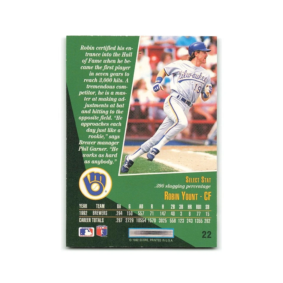 Robin Yount 1993 Score Select #22 Milwaukee Brewers Baseball Card NM - Image 2 of 3