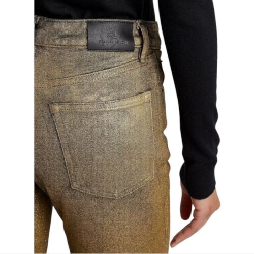 Ralph Lauren NWOT Women's High Rise Gold Metallic Jeans Size 16 W - Picture 3 of 9
