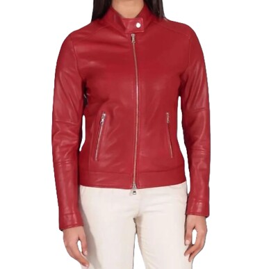 Red Leather Jacket For Women Motorcycle Biker Soft Lambksin Jacket Casual Wear