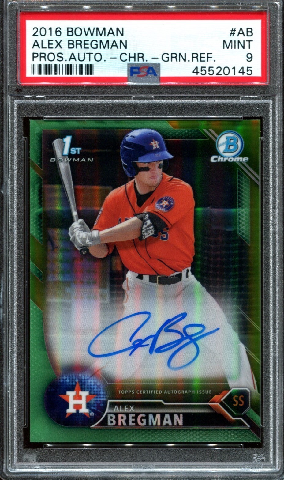 Alex Bregman 2016 Bowman Chrome Green Refractor Auto #/99 RC PSA 9