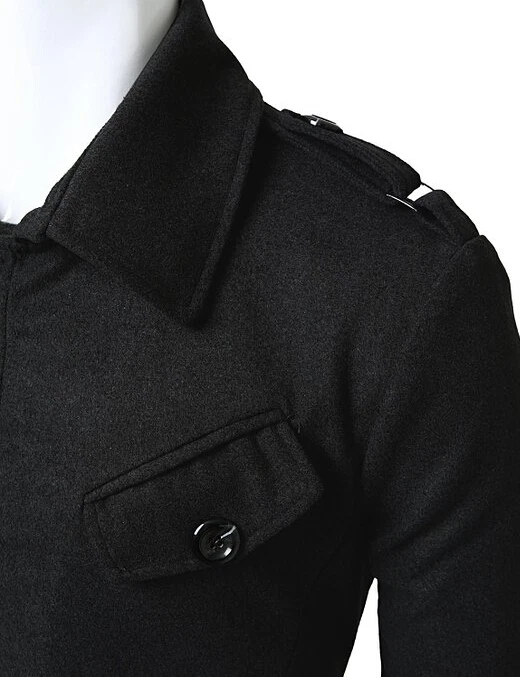 Gabardina hecha a medida negra gris de un solo pecho para hombre, abrigo de invierno largo para hombre Foto 4 de 4