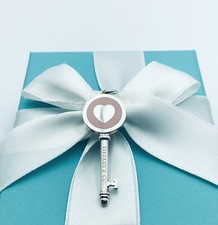 Tiffany  Co Pink Enamel Heart Key Charm Pendant Sterling Silver with PACKAGING
