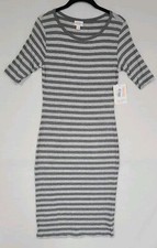LuLaRoe Julia Sheath Dress Sz XS - Gray Striped Print Pattern Ribbed NWT   (A5)