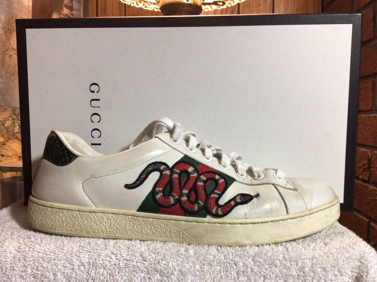 Gucci New Ace Men's Snake Sneakers, White