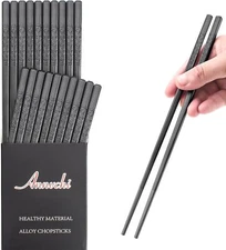 Chopsticks - 10 Pairs Reusable Fiberglass Alloy Chopstick Set, Dishwasher Safe
