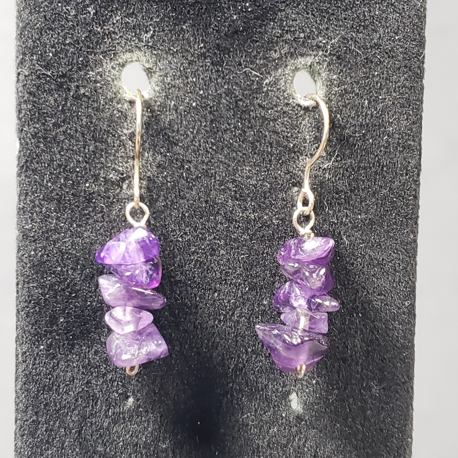 Dangle Beaded Earrings Silver Tone Purple Stone Modernist Bohemian Pierced 1.25