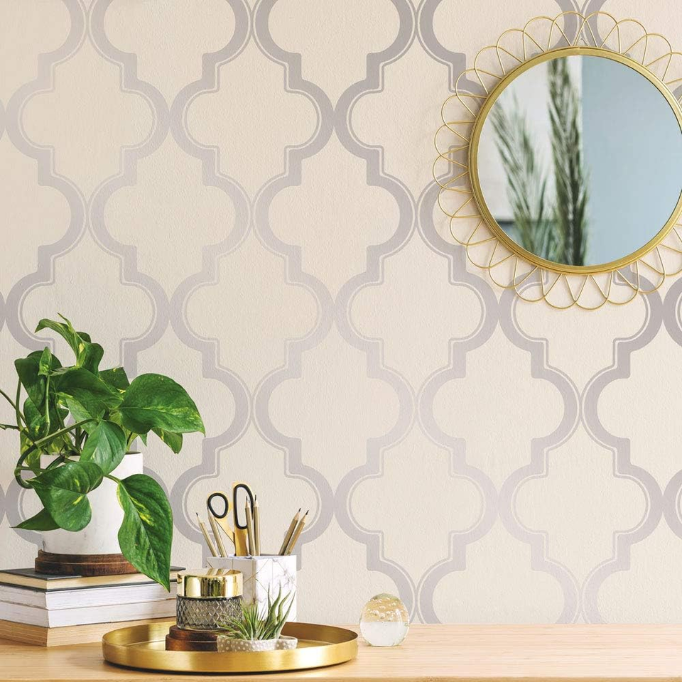 Cream & Metallic Silver Marrakesh Removable Peel and Stick Wallpaper