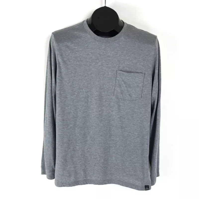 prana long sleeve pocket crew neck knit casual outdoor shirt