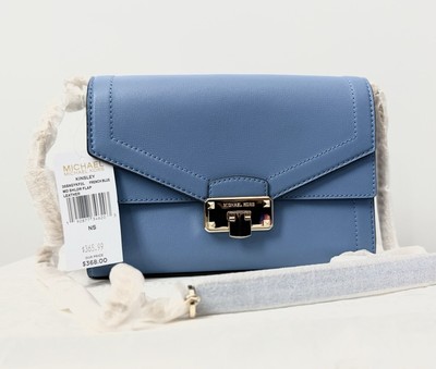 NEW Michael Kors Kinsley Medium Flap Shoulder Bag in French Blue Golden Chain