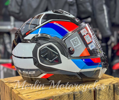 LS2 FF808 Casco Integrale Vintage - Omologato ECE22.06, Doppia Visiera, Bianco/Blu/Rosso - Foto 6