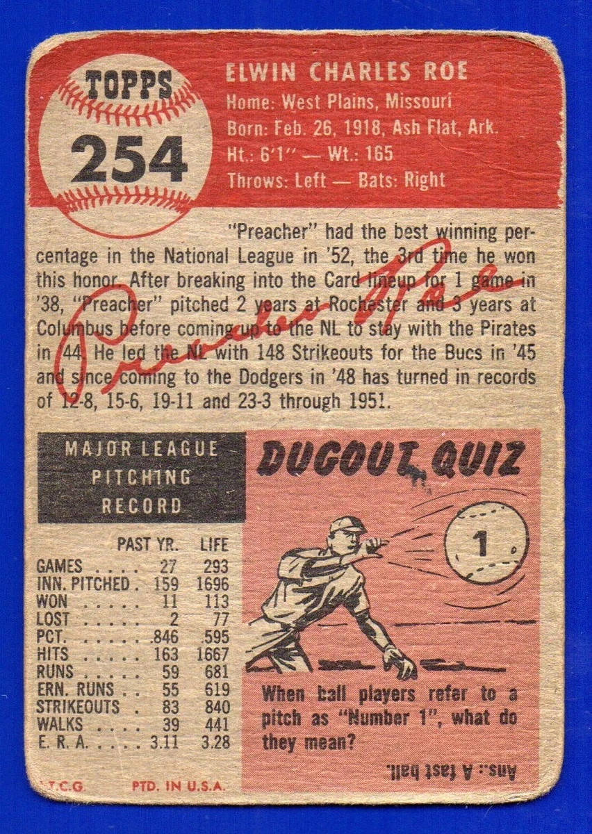 PREACHER ROE dodgers 1953 TOPPS #254 | eBay