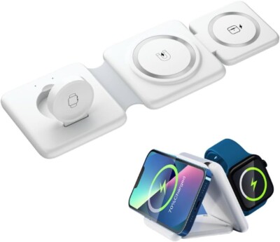 3 in 1 Wireless Charger White Pad iPhone 12 13 14 15 16 17, AirPods Apple Watch