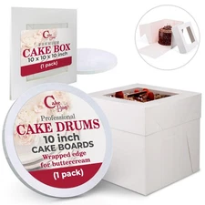 Best Cakebon Cake Boxes with Boards - 10 Inch Round Drum White 1-pack Box With