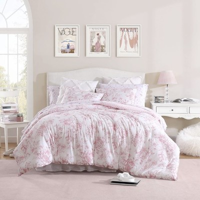 Laura Ashley Twin Xl Bedding Set Delphine Mauve Pink Cotton Blend