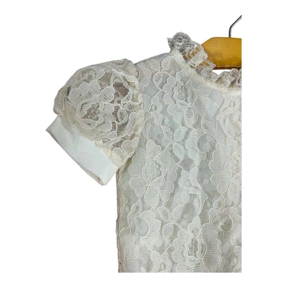 Vintage Winnie The Pooh Formal Party Dress Toddler 3T Ivory Cream Pink Bow Lace - Image 3 of 4