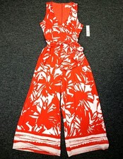 Eliza J Wide Leg Faux Wrap Jumpsuit Orange White New
