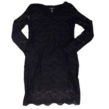 Forever 21 Black Lace Bodycon Dress Sheer Sleeves XL
