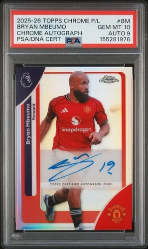 2025-2026 TOPPS CHROME PREMIER LEAGUE CHROME AUTO BRYAN MBEUMO PSA 10 AUTO 9
