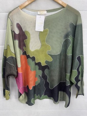 Loowie Eco-Design Woven Abstract Printed Top Made In Italy One Size