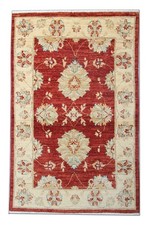 Small Red Wool Rug, Handmade Floral Oriental Carpet 121x77cm Bedroom Decor