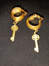Vintage givenchy Clip On Earrings, Signed Signiture Keys, RARE