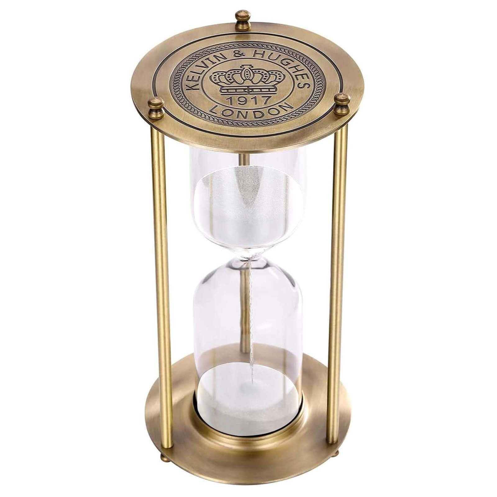 15 Minute Sand Hourglass Timer, Vintage Brass White Sand Clock, Metal Small S...