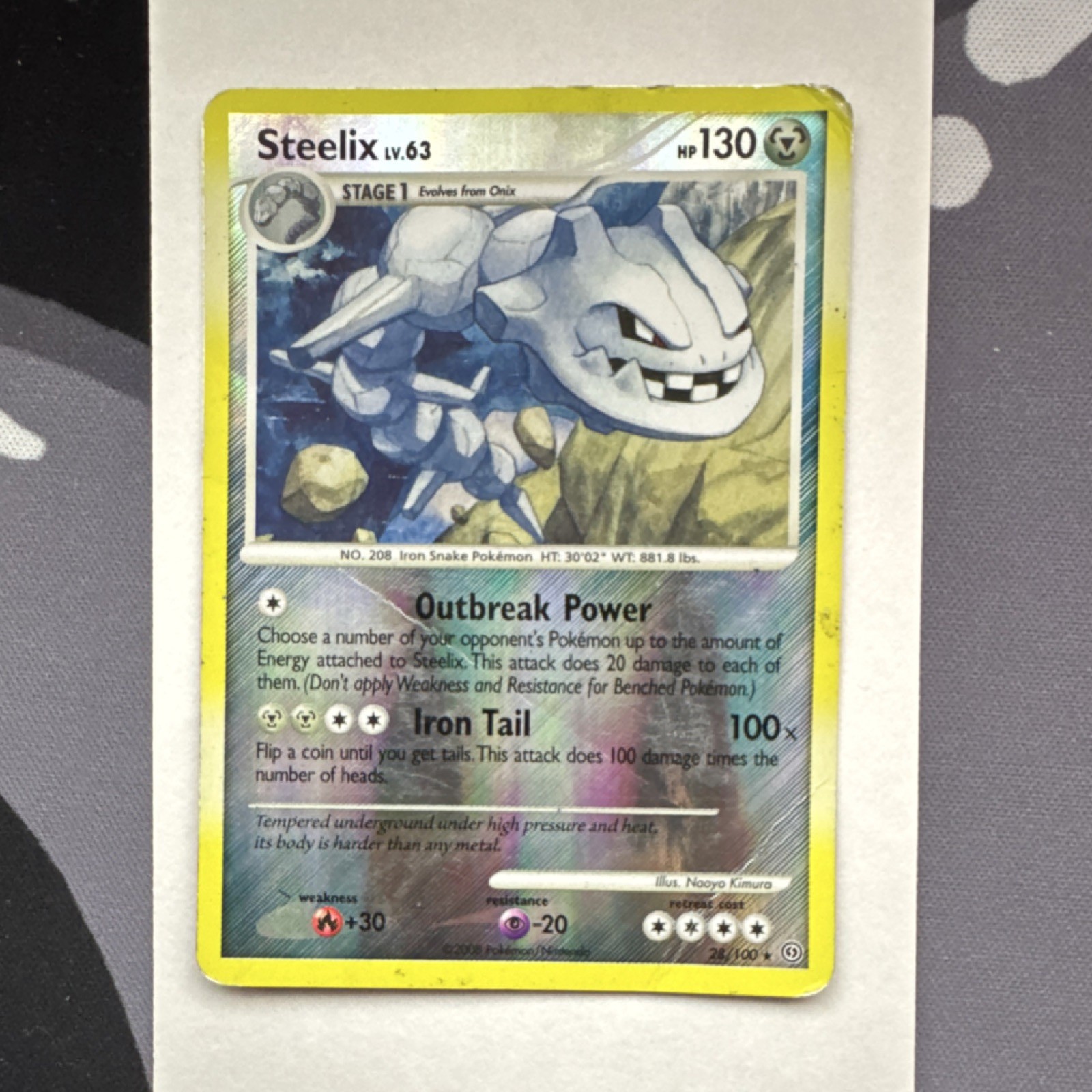 Pokémon Steelix 28/100 Stormfront Rare Holo Stage 1 130 HP Card