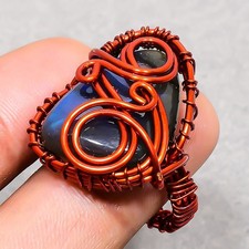 Blue Labradorite Gemstone Handmade Wire Wrap Copper Gift Jewelry Ring 7" PG 805