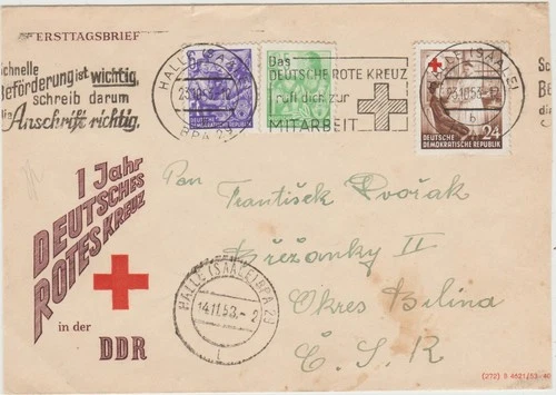 Germany DDR  1953 Red Cross FDC Cover with issue in postage ...not 1st day cover