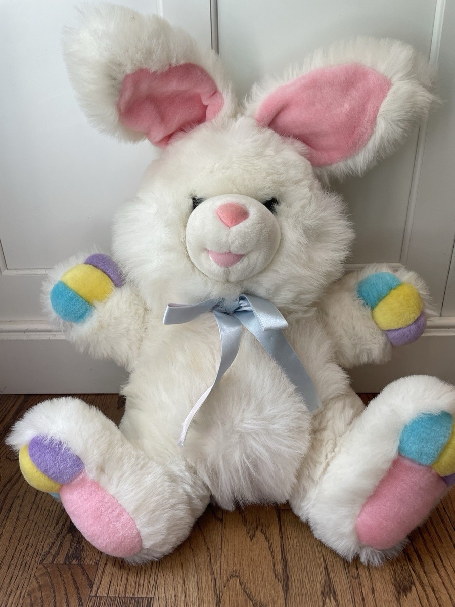Vintage Chrisha Playful Plush Bunny Rabbit 20” White Easter Pastel
