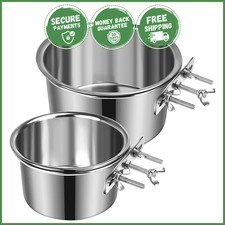 2 PCS LARGE DOG FOOD WATER BOWL FOR CAGE Pet Kennel Hanging Bowls Clamp Holder